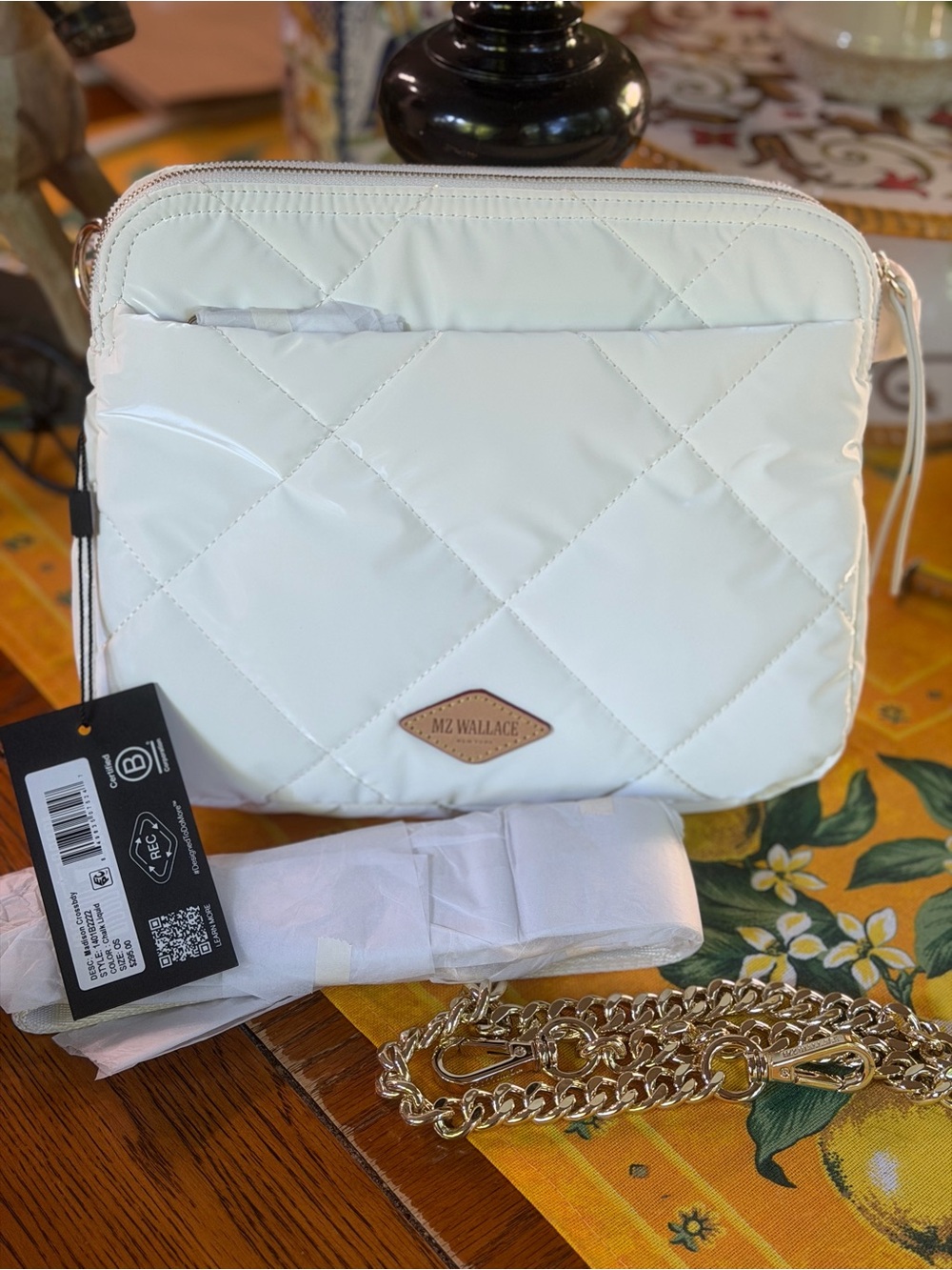 MZ WALLACE  Madison Crossbody Liquid Chalk Quilted Chain & Crossbody Straps NWT